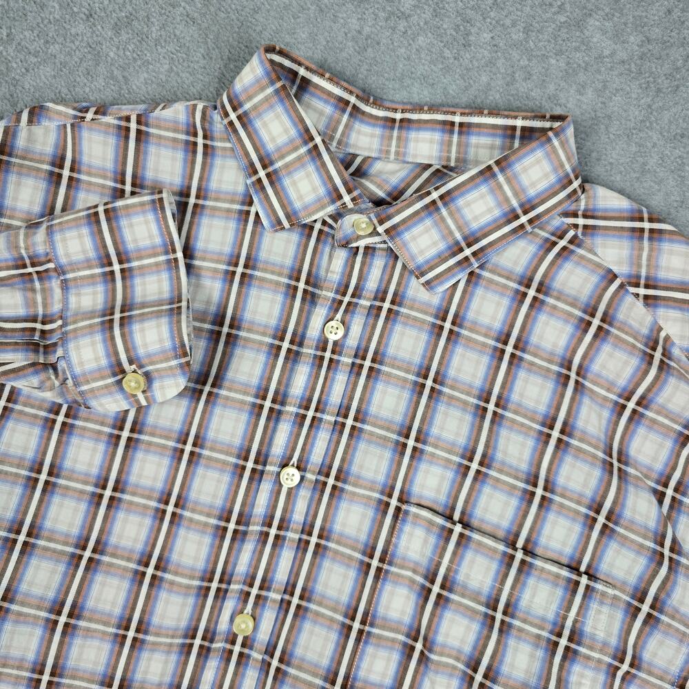 Pronto Uomo Mens XL Long Sleeve Button Down Brown Blue Plaid Dress Shirt
